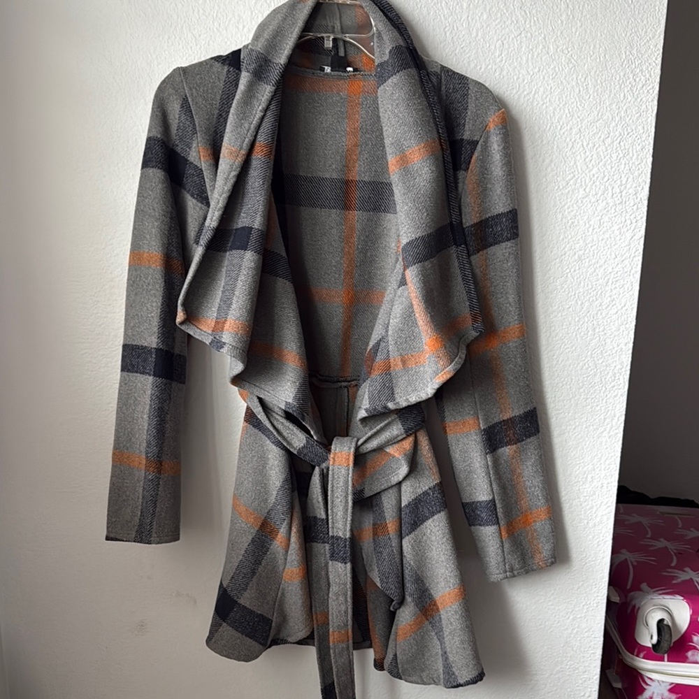 Plaid Belted Drape Cardigan